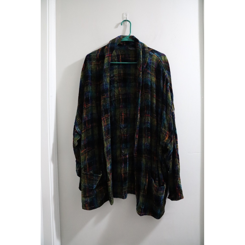 Maureen Sheedy Designer Weaver Plaid Cardigan Open Front Long‎ Sleeve